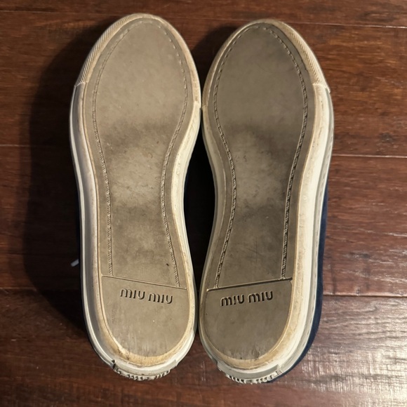Miu Miu Navy Blue Suede Metal Cap Toe Lace Up Sneakers- 40 - Picture 13 of 14